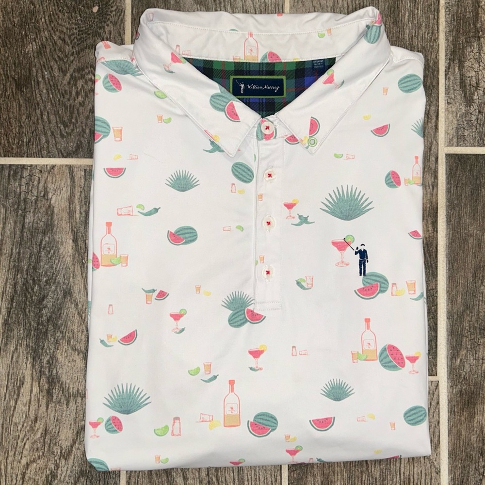 Williams Murray Polo Mens XXL White Party Print Golf Short Sleeve Stretch